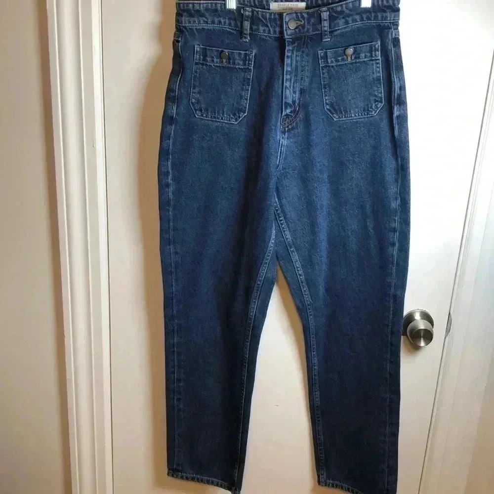People Tree high waisted jeans.  Size 8